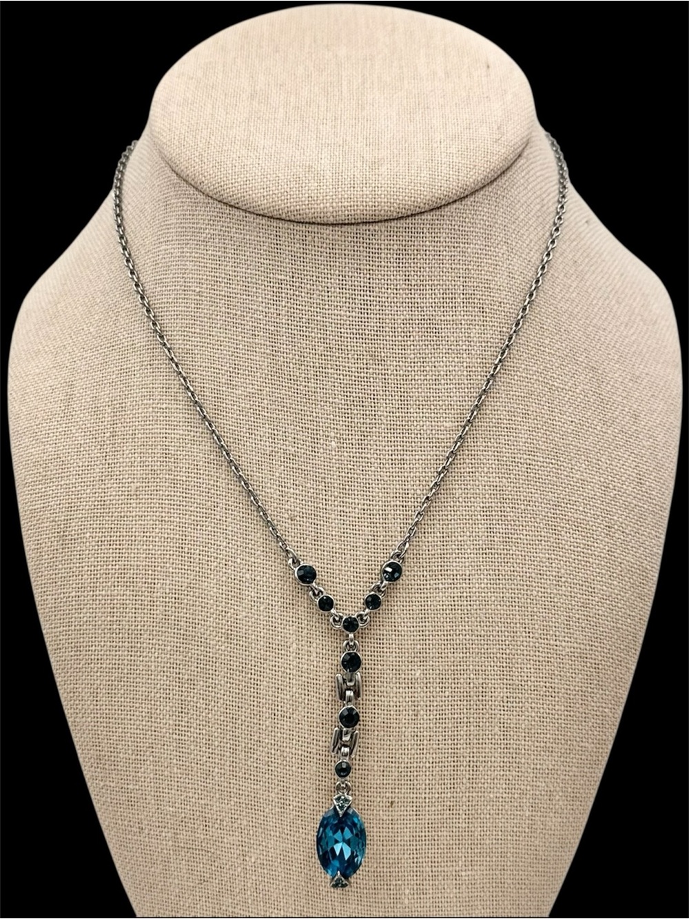 Givenchy Silver-tone Y-drop Lariat Necklace Featuring Blue Crystals